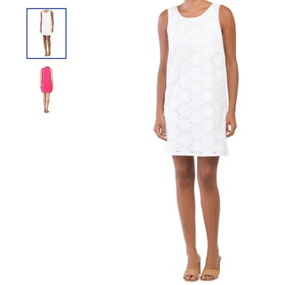 New SIGRID OLSEN COTTON Sleeveless Eyelet Trapeze Mini Dress Women SMALL WHITE⚡️ - Picture 2 of 6